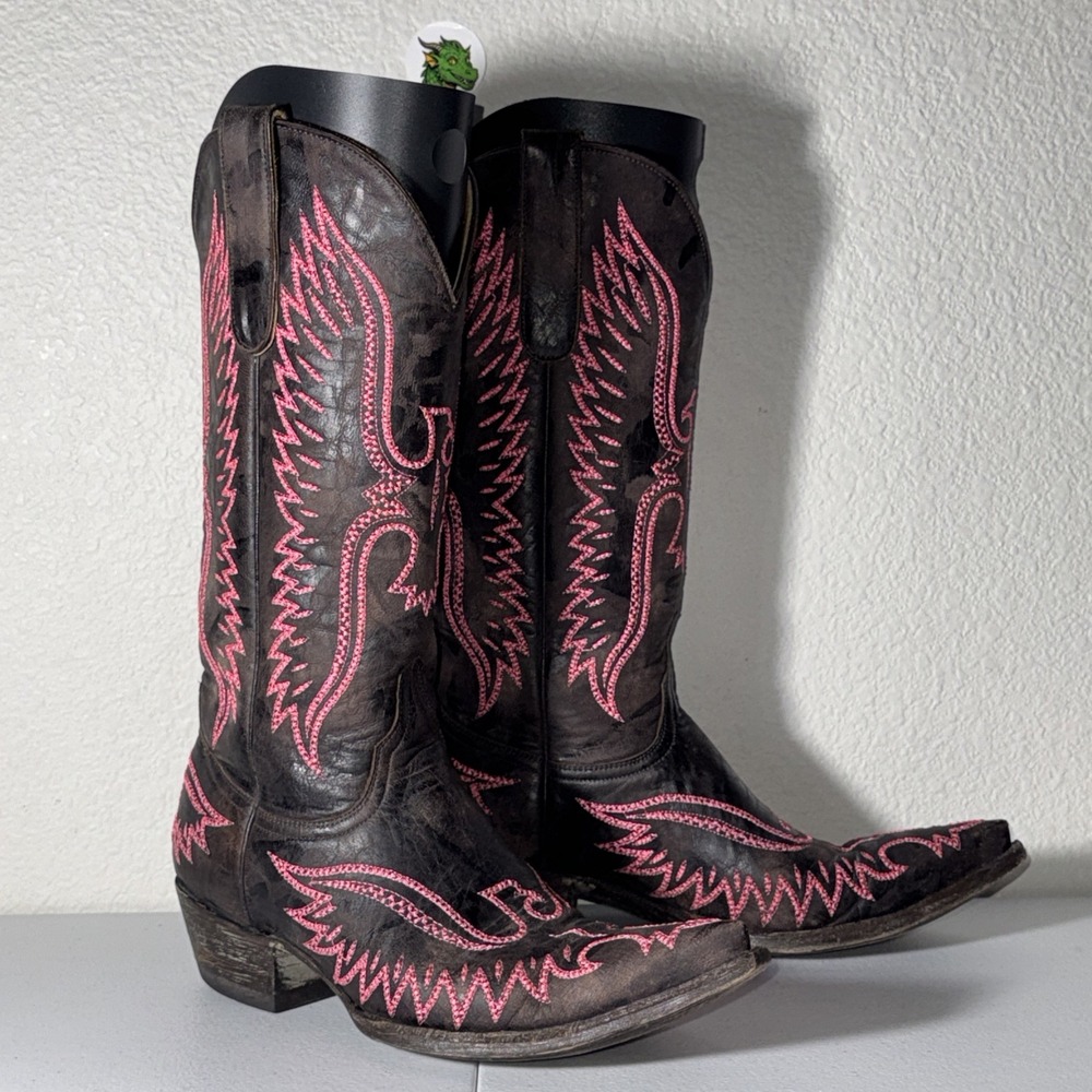 Old Gringo Eagle Cruz Distressed Brown Hot Pink Embroidered Cowboy Boot Size 8